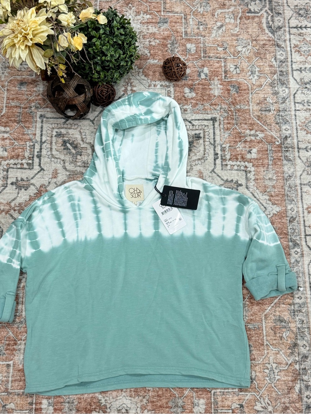Cherokee Mint Green Tie-Dye Hooded Crop Sweatshirt